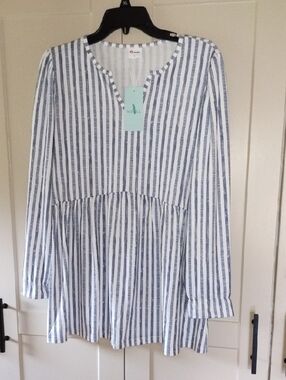 WILhoLL Blue & White Striped Long-Sleeve Peplum Top